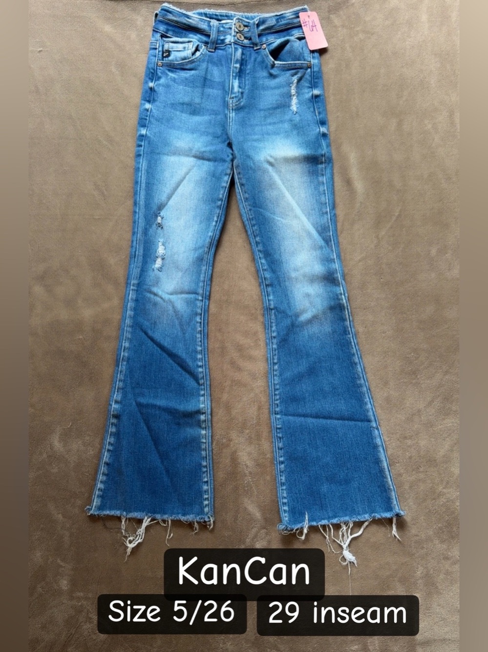 KanCan Blue Distressed Flare Jeans with Raw Hem